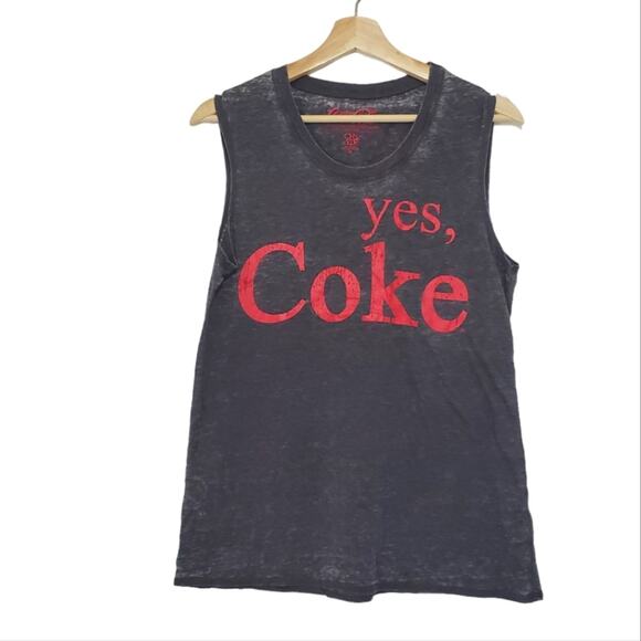 Coca-Cola | Yes, Coke Burnout Soft Lightweight Graphic Muscle Tee Tank Top - Picture 1 of 8